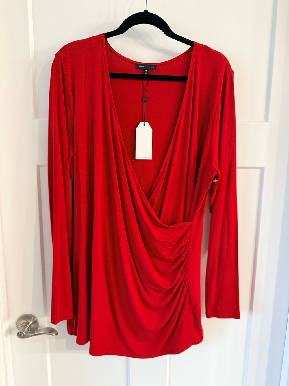 Universal Standard Red Draped V-Neck Long Sleeve Top Tunic NWT Size Medium